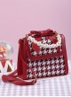 Cute Little Bear Houndstooth Bead Chain Fashion Small Square Bag Classic Lolita Portable Messenger Bag