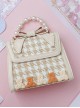 Cute Little Bear Houndstooth Bead Chain Fashion Small Square Bag Classic Lolita Portable Messenger Bag