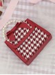 Cute Little Bear Houndstooth Bead Chain Fashion Small Square Bag Classic Lolita Portable Messenger Bag