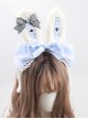 Alice Series White Lace Blue Plaid Poker Plush Rabbit Ears Sweet Lolita Headband