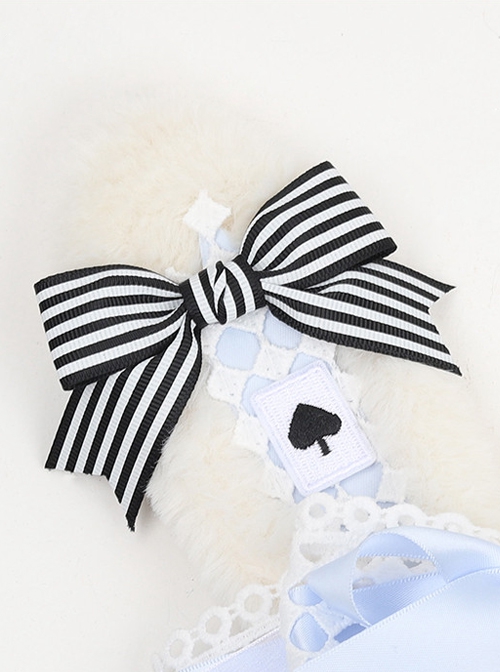 Alice Series White Lace Blue Plaid Poker Plush Rabbit Ears Sweet Lolita Headband