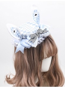 Alice Series Plaid Rabbit Ears Poker Black-White Striped Bowknot Decoration Lace Sweet Lolita Small Top Hat