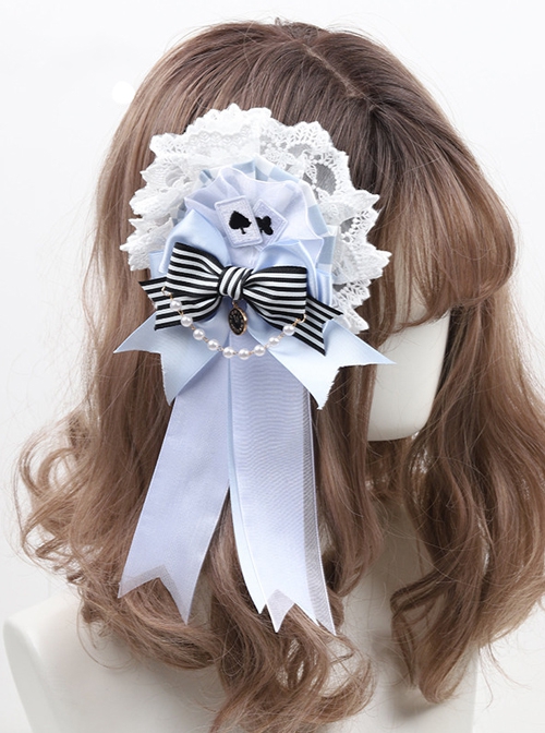 Alice Series Black-White Bowknot Poker Lace Sweet Lolita Dual-Use Brooch Hair Clip