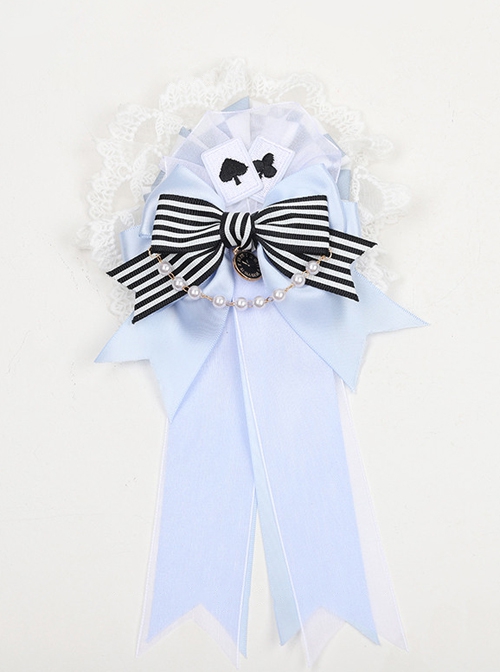 Alice Series Black-White Bowknot Poker Lace Sweet Lolita Dual-Use Brooch Hair Clip