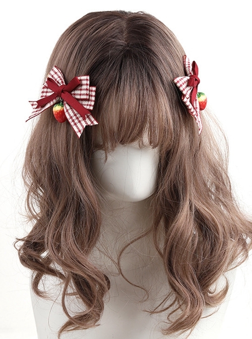 Red Plaid Bowknot Cute Girl Strawberry Handmade Sweet Lolita Hair Clip