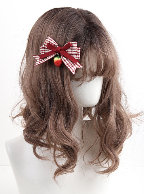 Red Plaid Bowknot Cute Girl Strawberry Handmade Sweet Lolita Hair Clip