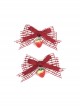 Red Plaid Bowknot Cute Girl Strawberry Handmade Sweet Lolita Hair Clip