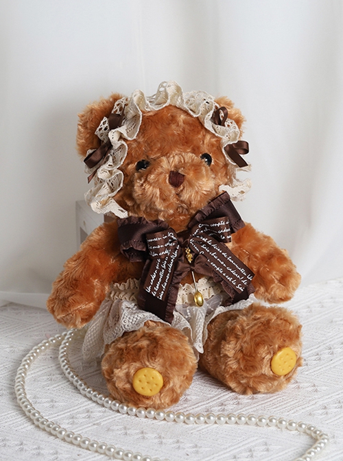 Brown Plush Bear Sweet Cute Lace Bowknot Decoration Sweet Lolita Bead Chain Messenger Bag