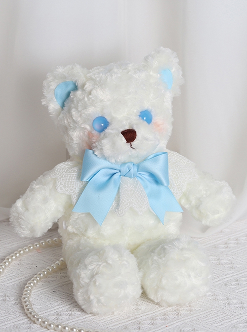 Cute Girl White Plush Little Bear Doll Sweet Lolita Bead Chain Messenger Bag