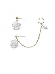 White Rose Classic Lolita Vintage Asymmetric Ear Cuff Chain Earrings