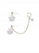 White Rose Classic Lolita Vintage Asymmetric Ear Cuff Chain Earrings