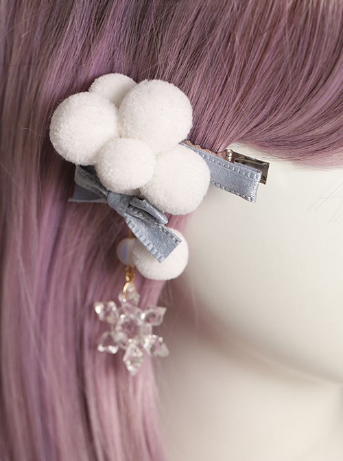 Cloud Plush Ball Snowflake Sweet Lolita Bowknot Decoration Hair Clip
