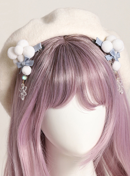 Cloud Plush Ball Snowflake Sweet Lolita Bowknot Decoration Hair Clip