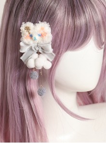 Plush Bear Cute Girly Cloud Bowknot Design Sweet Lolita Hair Clip