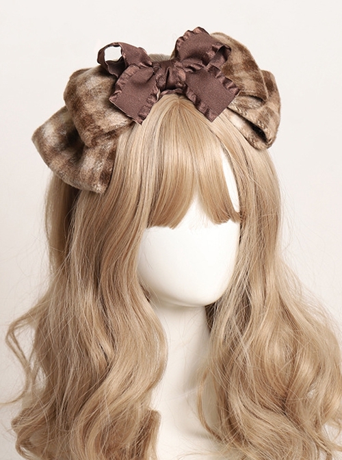 Retro Brown Plaid All-Match Plush Bowknot Sweet Lolita Headband