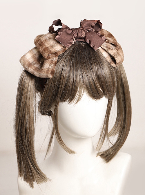 Retro Brown Plaid All-Match Plush Bowknot Sweet Lolita Headband