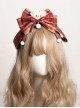 Red Plaid Bowknot Bell Design Plush Little Bear Christmas Sweet Lolita Detachable Headband