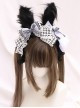 Black-White Plaid Bowknot Black Lace Fried Hair Rabbit Ear Design Sweet Lolita Headband