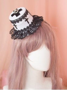 Black Lace Gothic Cross Skeleton Halloween Gothic Lolita White Small Top Hat