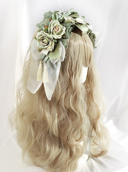 Pastoral Bowknot Rose Lace Tassel Design Classic Lolita Headband