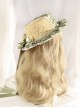 Pastoral Straw Hat Green Lace Ribbon Bowknot Rose Decorate Classic Lolita Hat