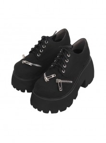 Black Simple All-Match Matte Round Toe Zipper Lace-Up Platform Shoes Punk Lolita Shoes