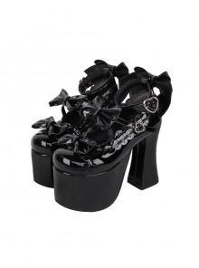 12.5cm Super High Heel Bowknot Cute Princess Black Round Toe Mary Jane Sweet Lolita Shoes