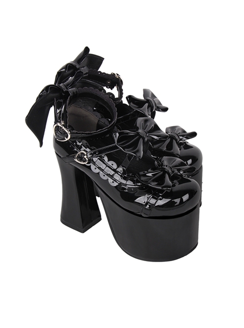 12.5cm Super High Heel Bowknot Cute Princess Black Round Toe Mary Jane Sweet Lolita Shoes