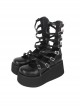 Simple Punk Style Hollow Buckle Strap Zipper Black Platform Shoes Punk Lolita Shoes
