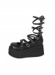 Simple Punk Style Hollow Buckle Strap Zipper Black Platform Shoes Punk Lolita Shoes