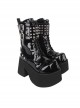 Punk Fashion Black Patent Leather Lace-Up Rivet Buckle Platform Shoes Punk Lolita Mid-Calf Boots