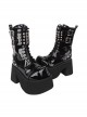 Punk Fashion Black Patent Leather Lace-Up Rivet Buckle Platform Shoes Punk Lolita Mid-Calf Boots