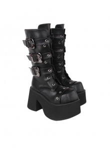 Black Punk Skull Buckle Matte Super High Heel Punk Lolita Boots