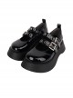 Black Patent Leather All-Match Daily Cute Round Toe Punk Lolita Buckle Platform Shoes