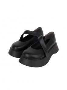 Simple All-match Round Toe Black Daily Matte PU Punk Lolita Shoes