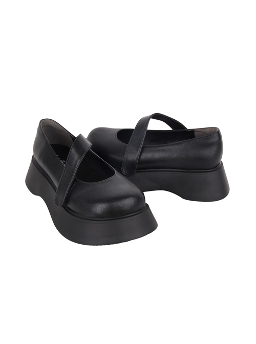 Simple All-match Round Toe Black Daily Matte PU Punk Lolita Shoes