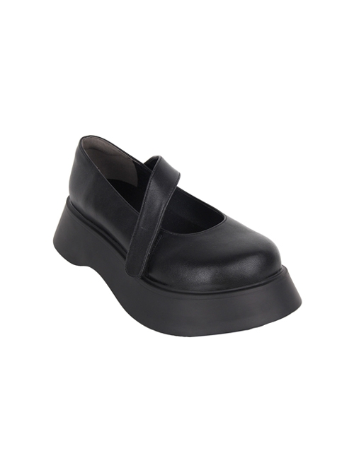 Simple All-match Round Toe Black Daily Matte PU Punk Lolita Shoes