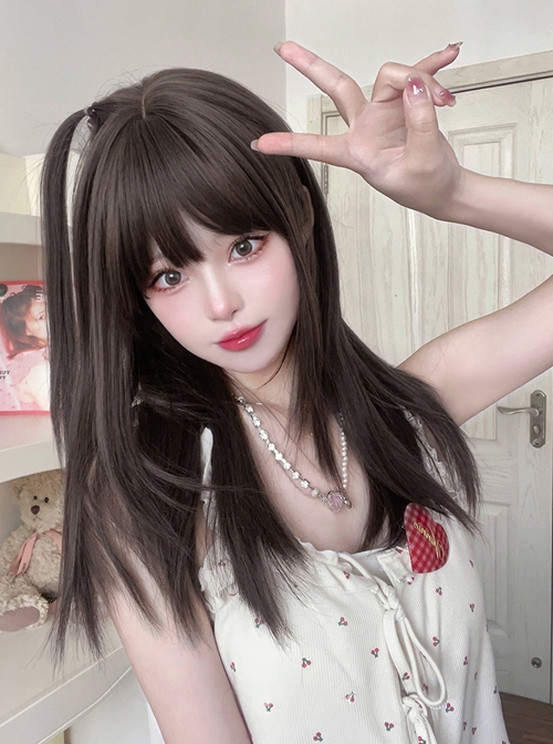 Black-Brown Daily All-Match Layered Long Straight Hair Classic Lolita Wig