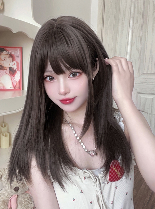 Black-Brown Daily All-Match Layered Long Straight Hair Classic Lolita Wig