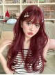 Wine Red Sweet-Cool Girl Cute Air Bangs Long Curly Hair Sweet Lolita Wig