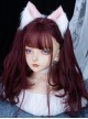 Wine Red Sweet-Cool Girl Cute Air Bangs Long Curly Hair Sweet Lolita Wig