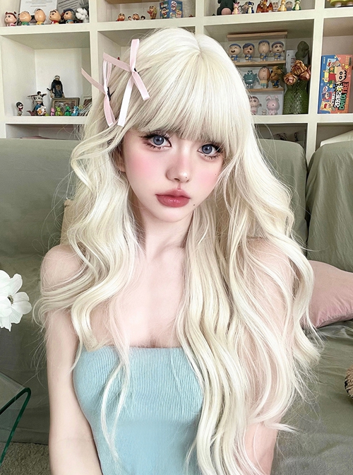 White-Gold Fashion Daily Classic Lolita Air Bangs Long Curly Wig