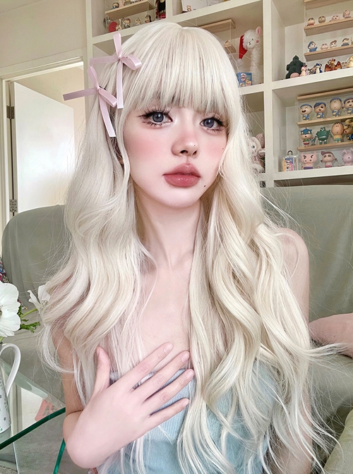 White-Gold Fashion Daily Classic Lolita Air Bangs Long Curly Wig