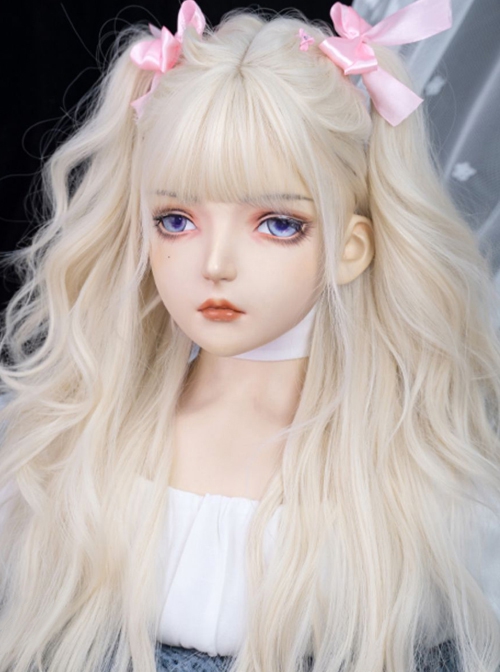 White-Gold Fashion Daily Classic Lolita Air Bangs Long Curly Wig