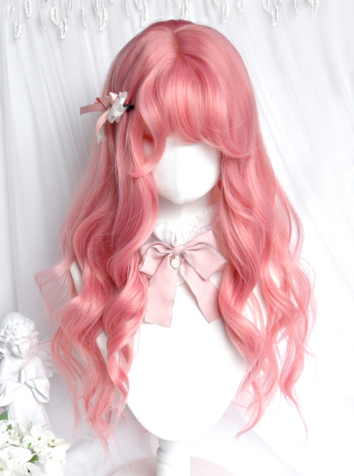 Love Letter Series Cute Honey Peach Pink Girl Air Bangs Long Curly Hair Sweet Lolita Wig