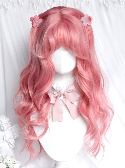 Love Letter Series Cute Honey Peach Pink Girl Air Bangs Long Curly Hair Sweet Lolita Wig