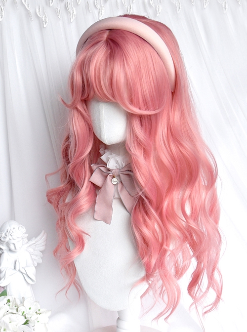 Love Letter Series Cute Honey Peach Pink Girl Air Bangs Long Curly Hair Sweet Lolita Wig