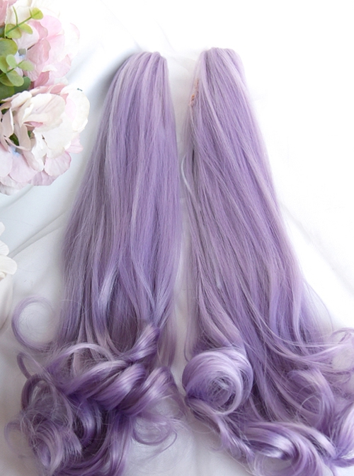 Light Purple Short Straight Hair Sweet Tiger Mouth Clip Long Curly Double Ponytail Sweet Lolita Wig