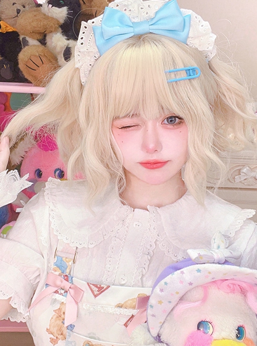Alice's Cat Series White-Golden Wool Curly Short Curly Hair Sweet Lolita Wig