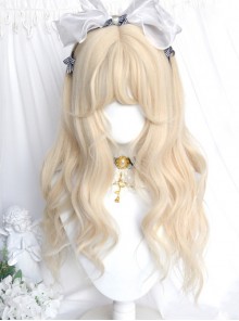 Alice's Cat Series Sweet Lolita White-Golden Air Bangs Long Curly Hair Wig